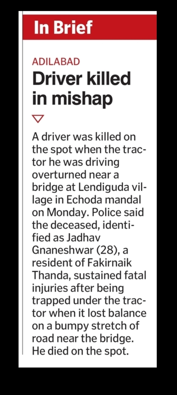 Echoda Tractor Mishap