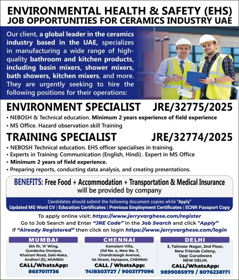 EHS Roles – Ceramics Industry (UAE)