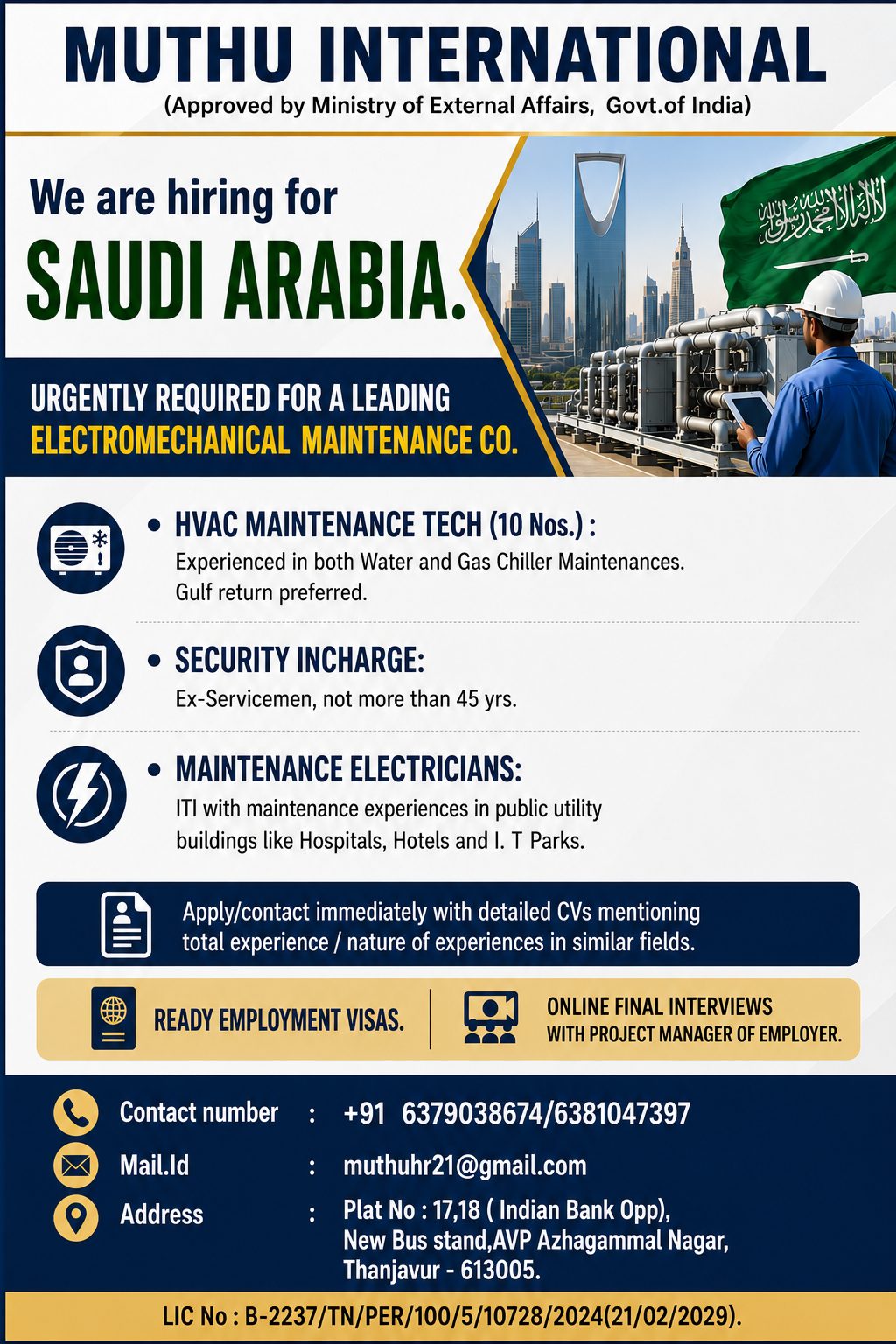 Electromechanical Maintenance required in Saudi Arabia 🇸🇦