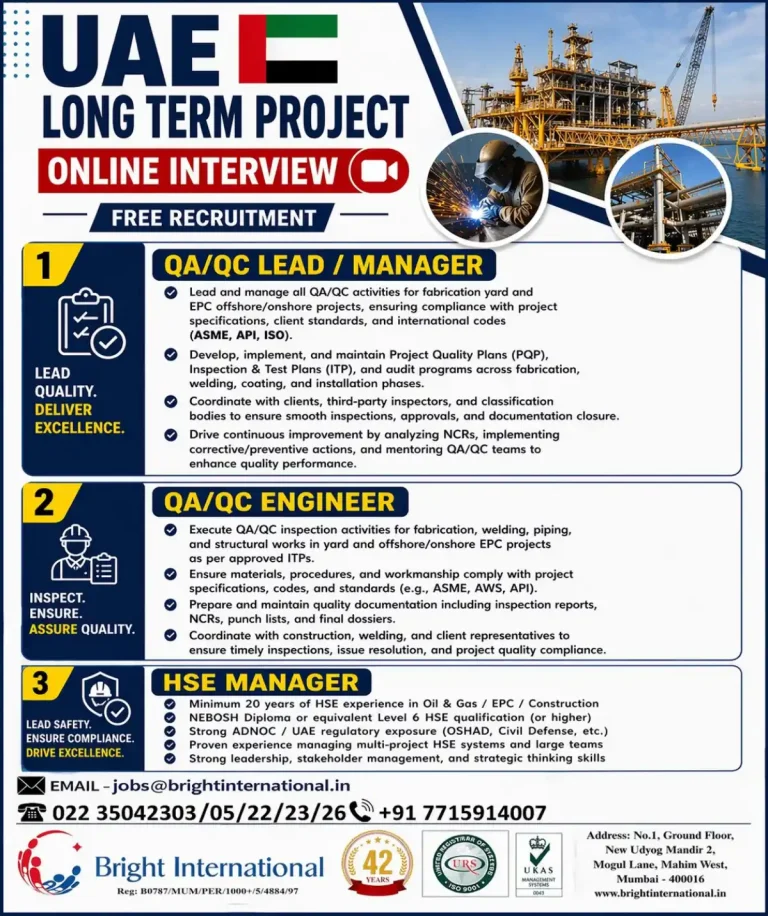 Engineers and Managers required in UAE