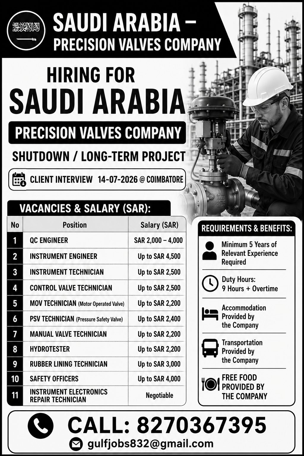 Engineers required in KSA