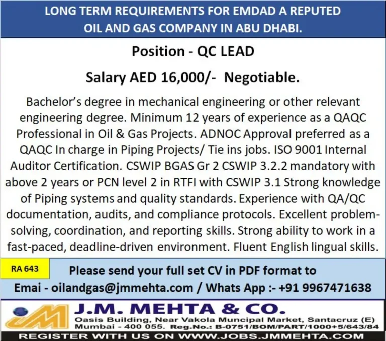 Engineers & Skilled Workers required in UAE