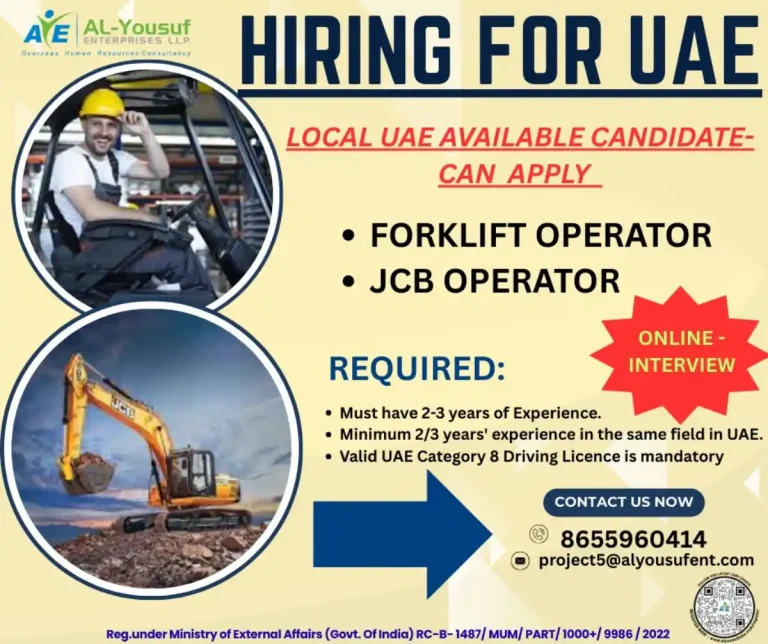 Equipment Operators required in UAE