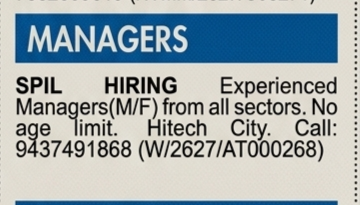 Experienced Manager required in Hyderabad