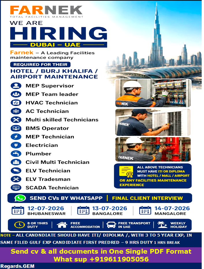 Facilities Maintenance Staff required in Dubai