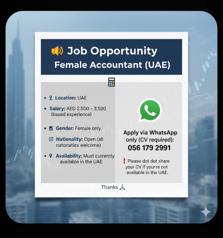 Female Accountant job in UAE