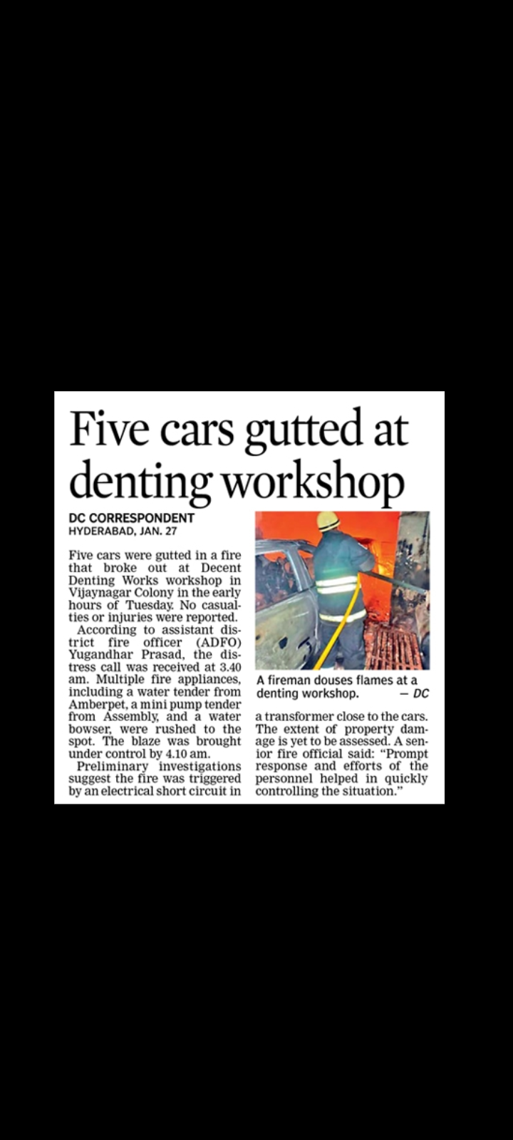 Fire at Vijaynagar Colony Workshop 🚒