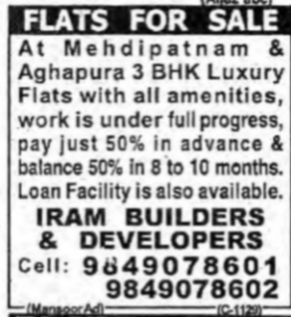 Flats for Sale in Mehdipatnam & Aghapura