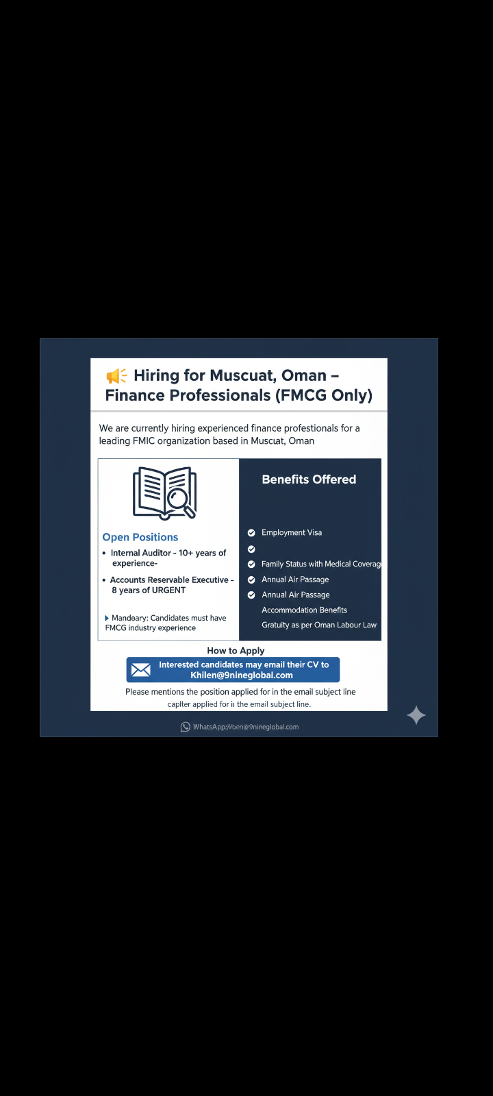 FMCG Finance Jobs opportunity – Muscat, Oman