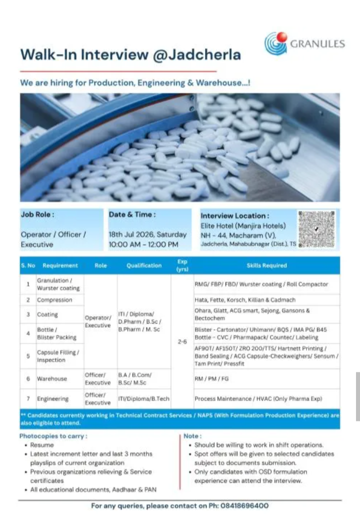 Freshers and Experienced  job opportunity in multiple departments