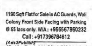 Front-Facing 1190 Sq. Ft. Flat for sale in Hyderabad