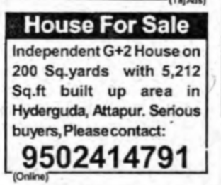 G+2 Independent House for Sale in Hyderguda