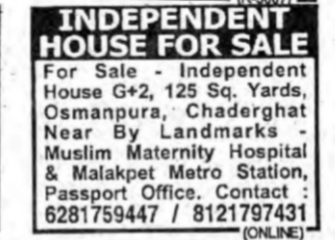 G+2 Independent House for Sale in Osmanpura