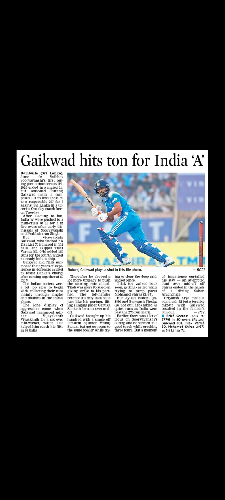 Gaikwad Slams Century for India 'A'