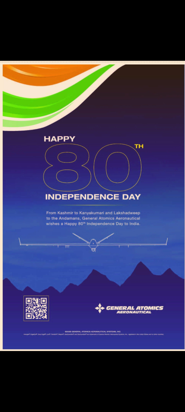 General Atomics – 80th Independence Day Greetings