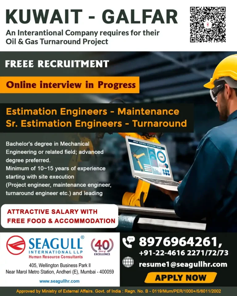 Gulf job - FREE Recruitment for Galfar Oil & Gas Turnaround Project in Kuwait. Online interviews in progress