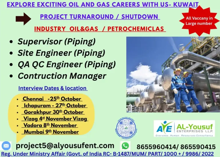 Gulf job= Exciting Oil & Gas / Petrochemical Careers in Kuwait for Turnaround / Shutdown projects
