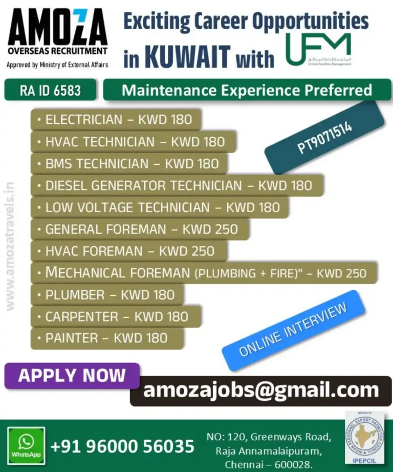 Gulf job- Electrician / HVAC / BMS / Diesel Generator / Low Voltage Technician