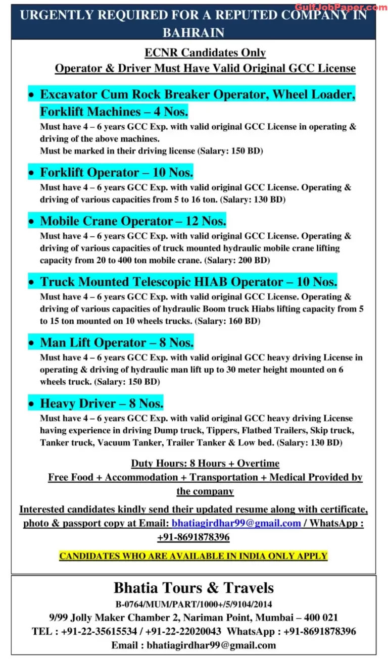 Gulf job - Various vacancies