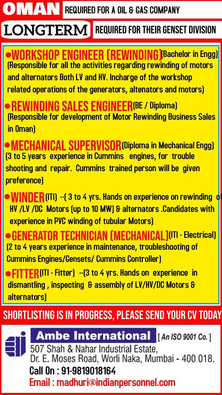 candidates for mechanical roles in OMAN