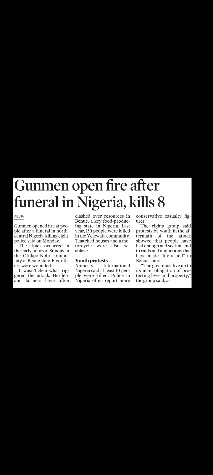 Gunmen open fire after funeral in Nigeria, kills 8 📰