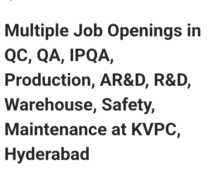 Hiring Experienced candidates at KVPC