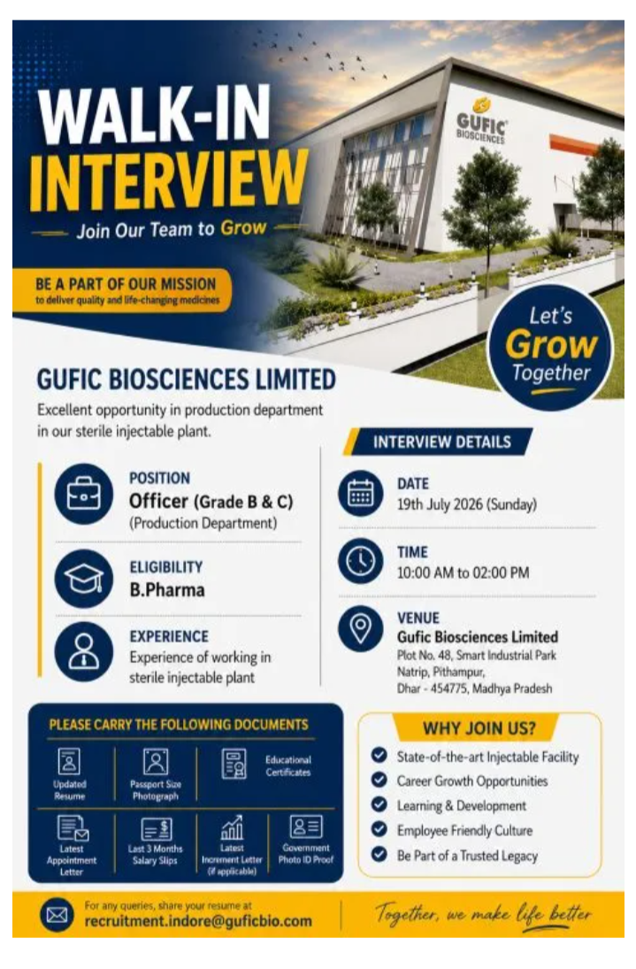 Hiring Experienced candidates in production department