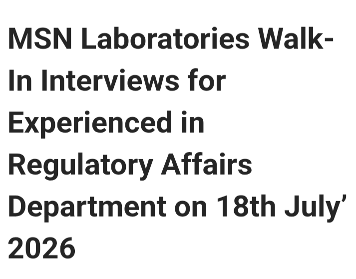 Hiring Experienced candidates in Regulatory Affairs