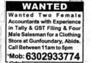 Hiring female Accountant