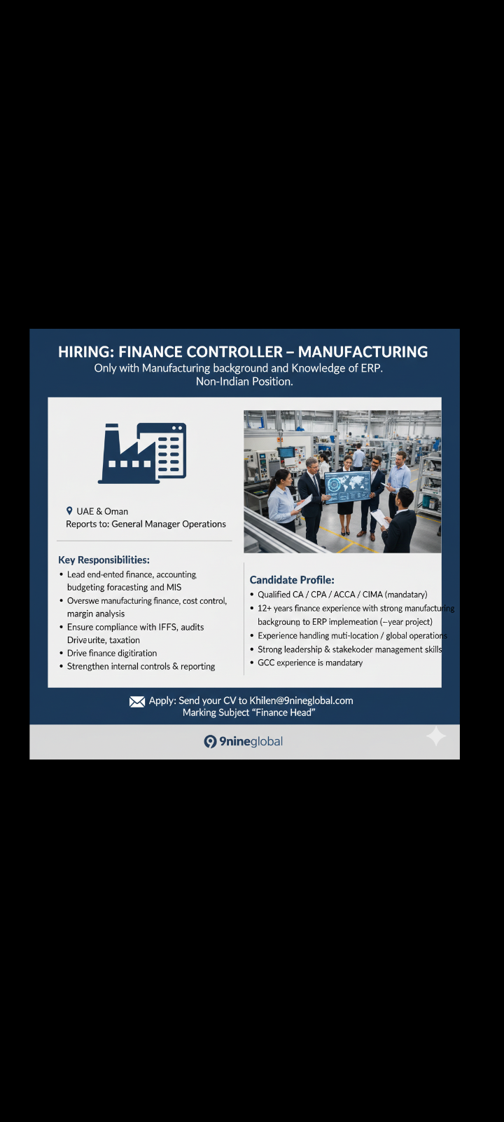Hiring – Finance Controller  in UAE and Oman