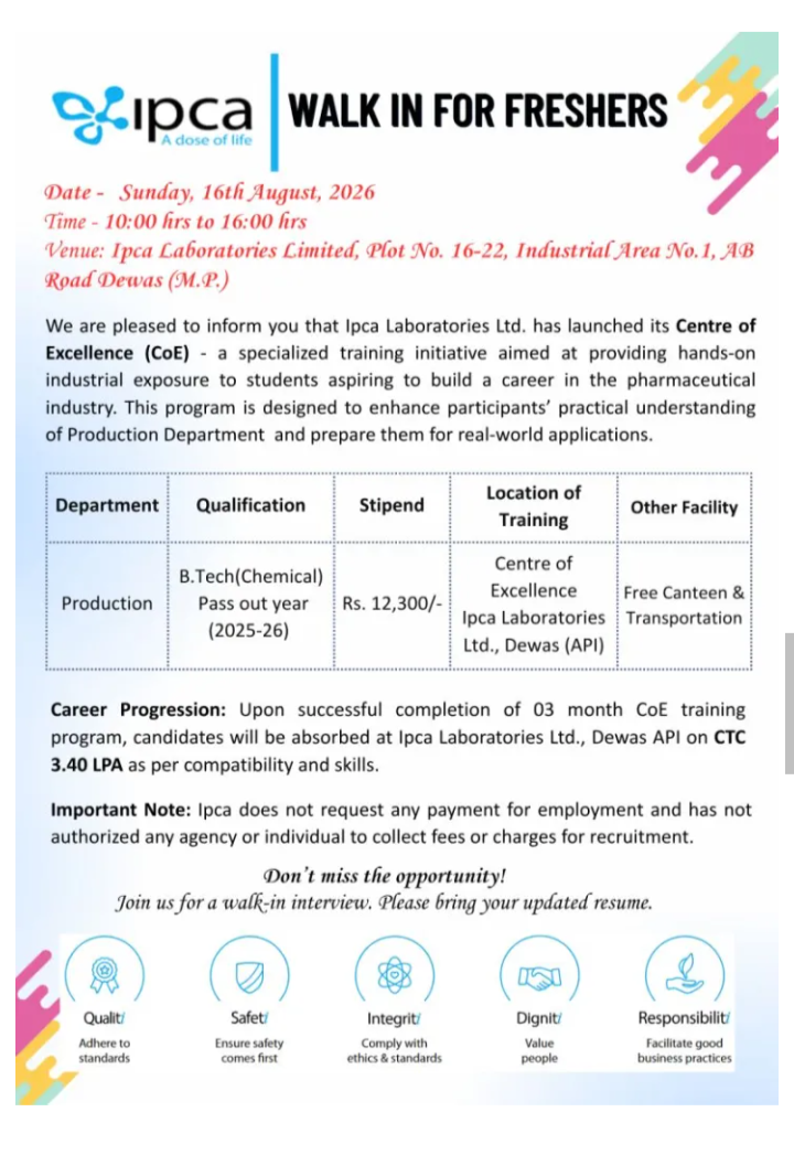 Hiring Freshers in Production department