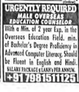 hiring Male Overseas Education Counselor