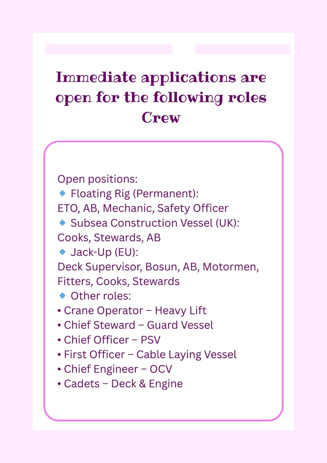Hiring – Offshore Crew in uae