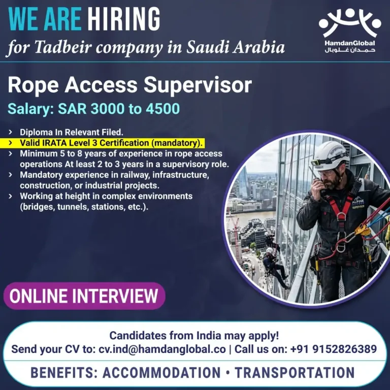 Hiring Rope Access Supervisor in Saudi Arabia