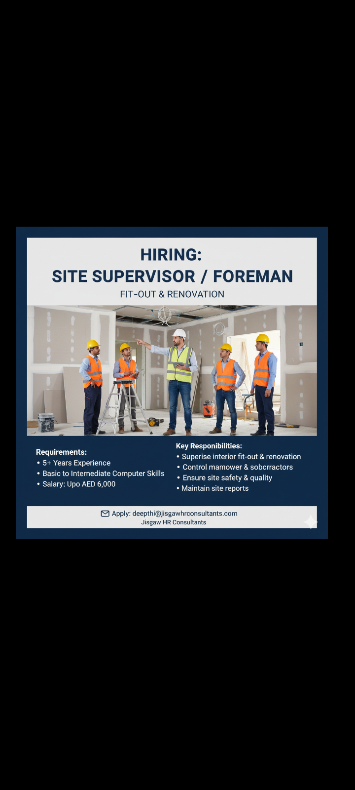 📢 Hiring – Site Supervisor / Foreman in UAE