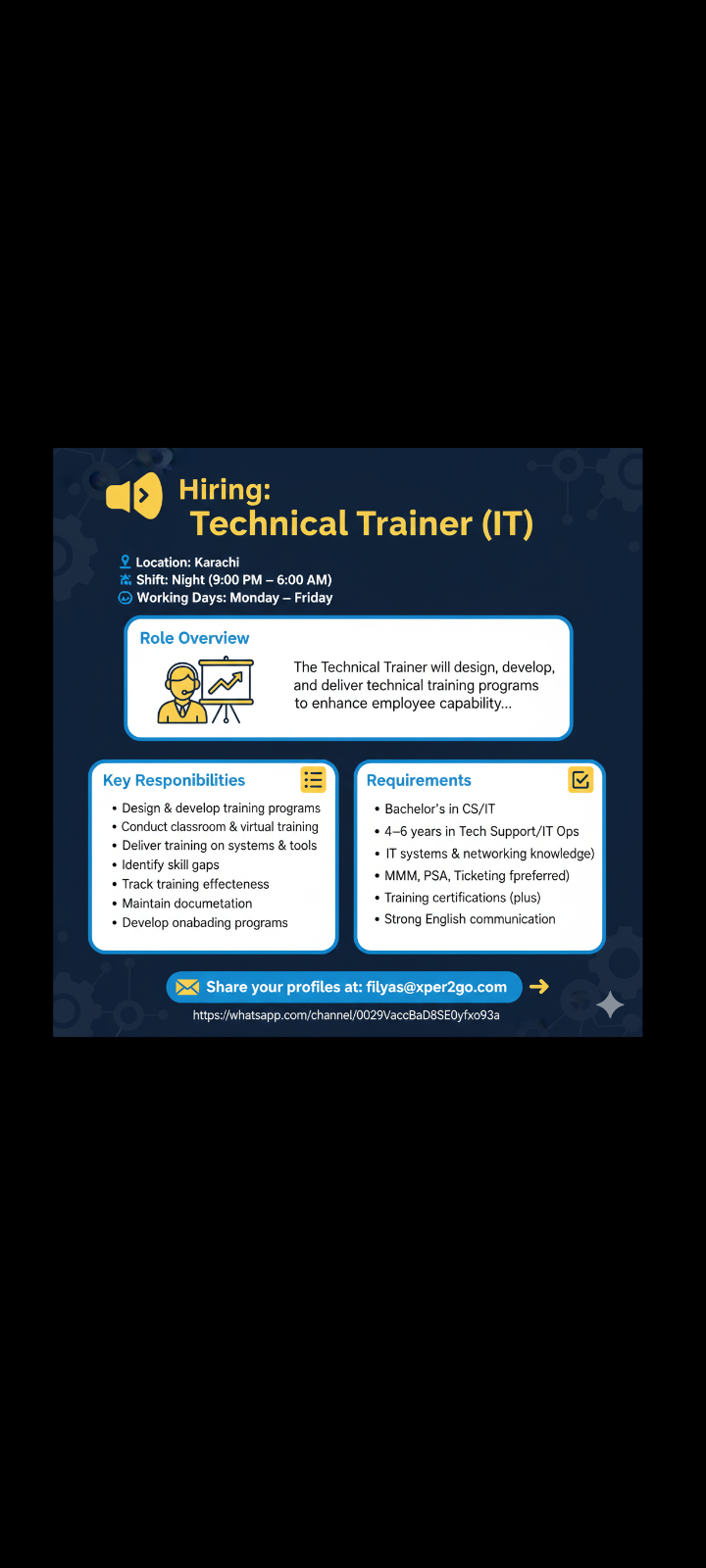 📢 Hiring: Technical Trainer (IT) in karachi