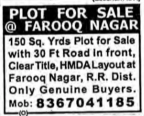 HMDA Approved Plots for sale at Farooq Nagar