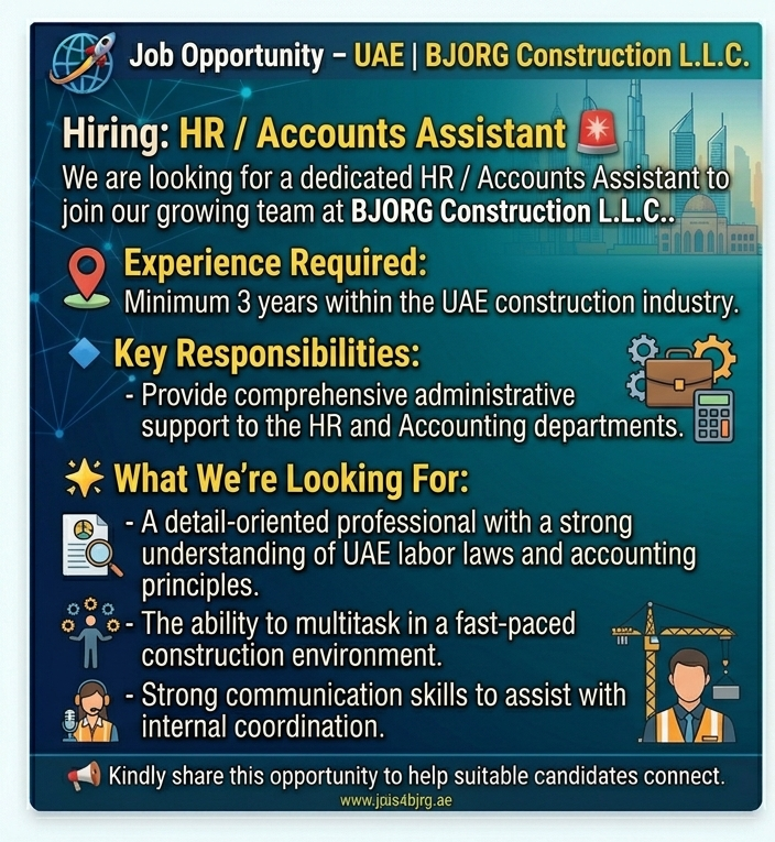 HR / Accounts Assistant required in UAE