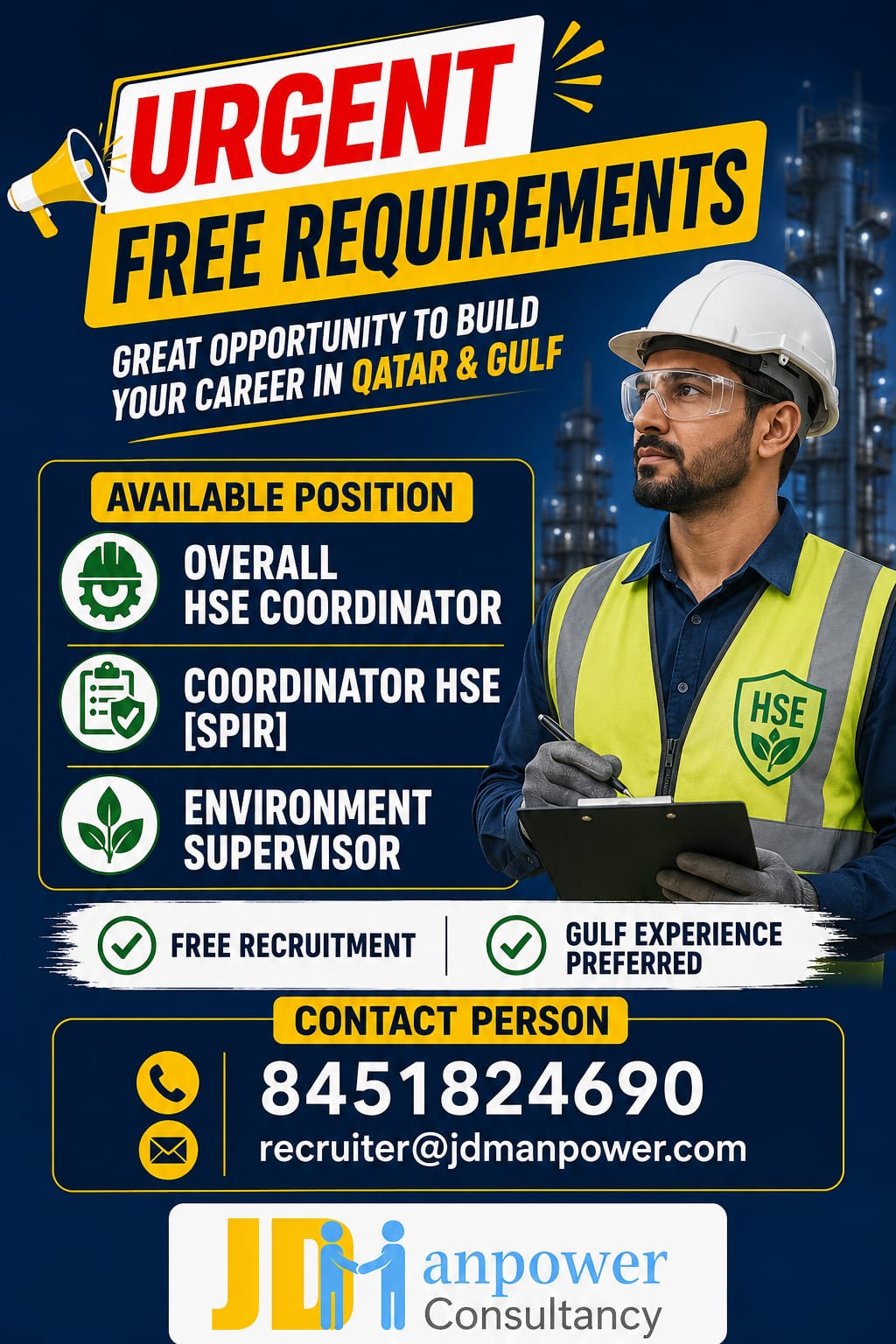 HSE Coordinator & Environment Supervisor Required in Qatar