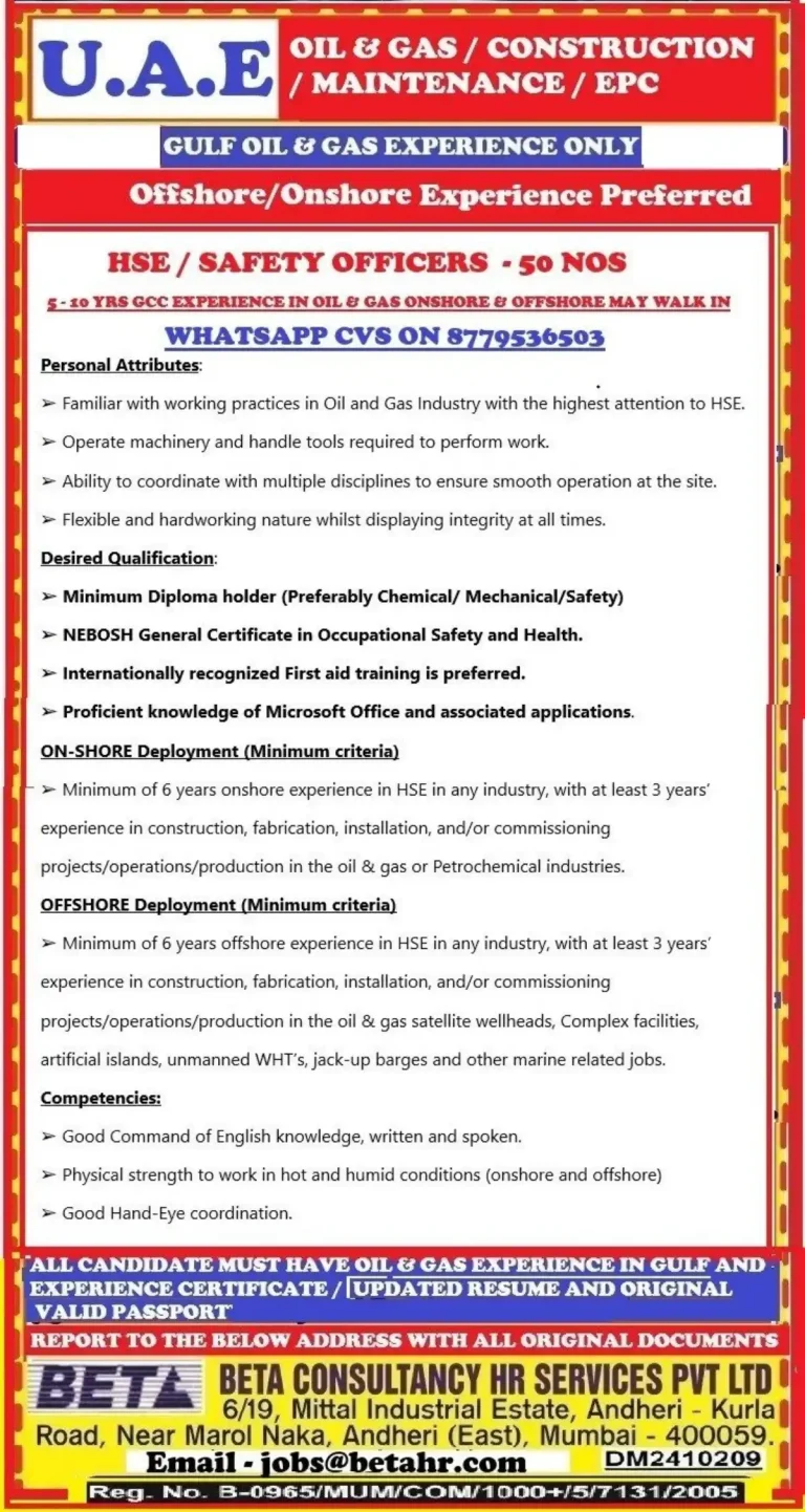 HSE/Safety Officer required in UAE