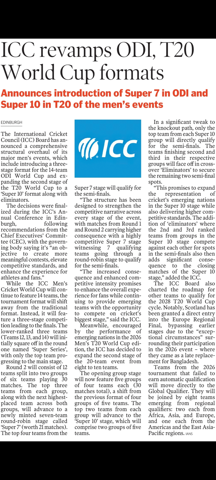 ICC Revamps ODI, T20 World Cup Formats