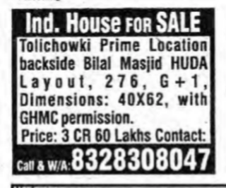 Independent House for Sale in Tolichowki