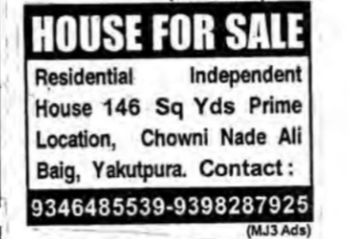 Independent Residential House for sale inYakutpura