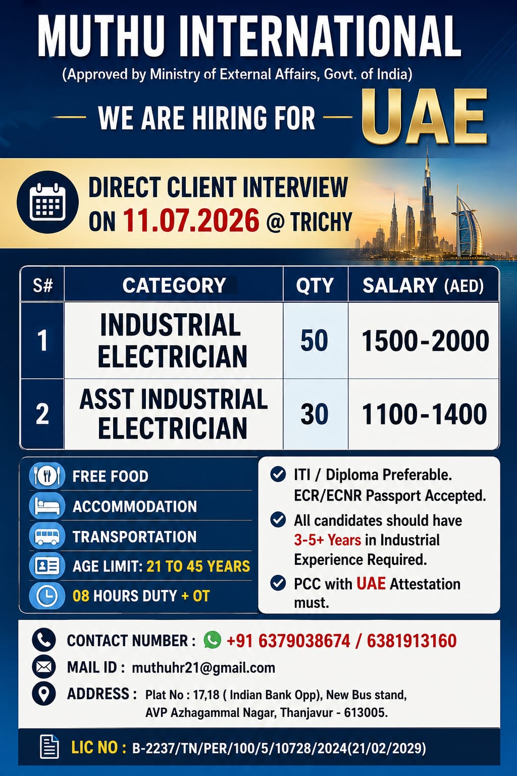 Industrial Electrician required in UAE 🇦🇪