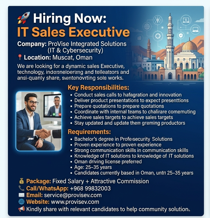 IT Sales Executive required in oman