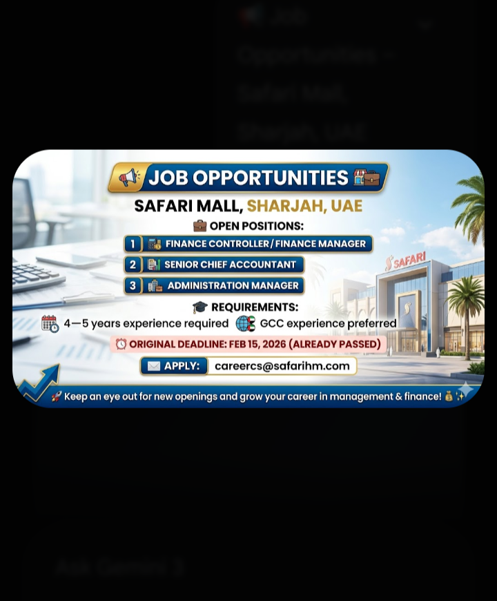 Job Opportunities – Safari Mall, Sharjah, UAE 🏬💼