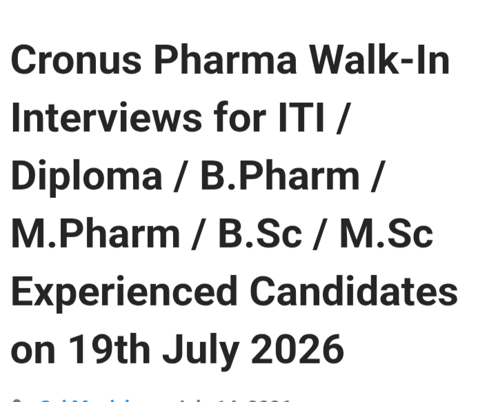 Job opportunity at multiple departments inCronus Pharma