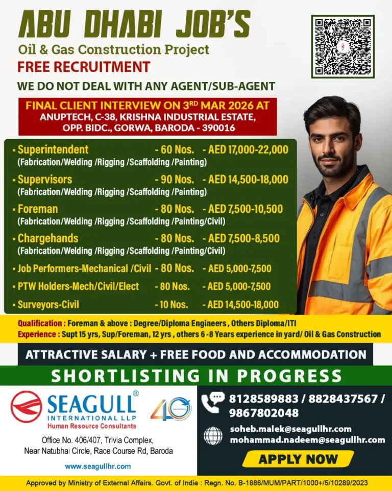 job opportunity at oil and gas  project in Abu Dhabi