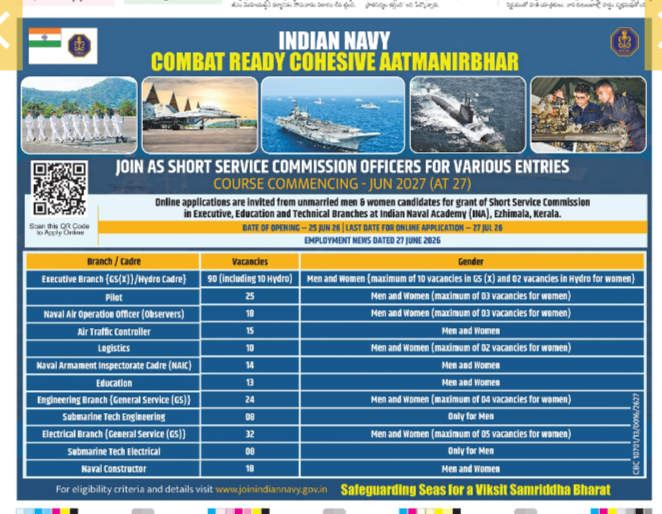 JOIN INDIAN NAVY AS SHORT SERVICE COMMISSION OFFICERS ⚓