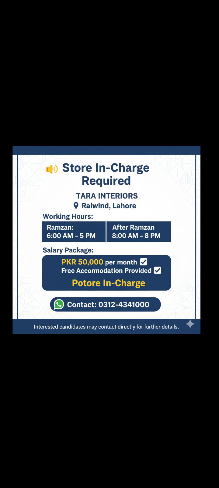 Karachi hiring store in charge